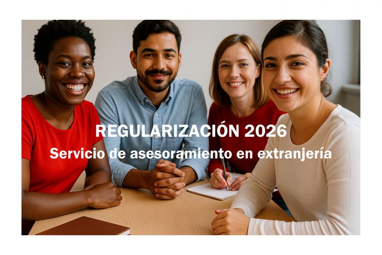 Imagen informativa de AMIC-UGT de Catalunya sobre el asesoramiento en la futura regularización. Incluye un título, el número de WhatsApp para contactar y un mensaje de advertencia para evitar pagos abusivos.